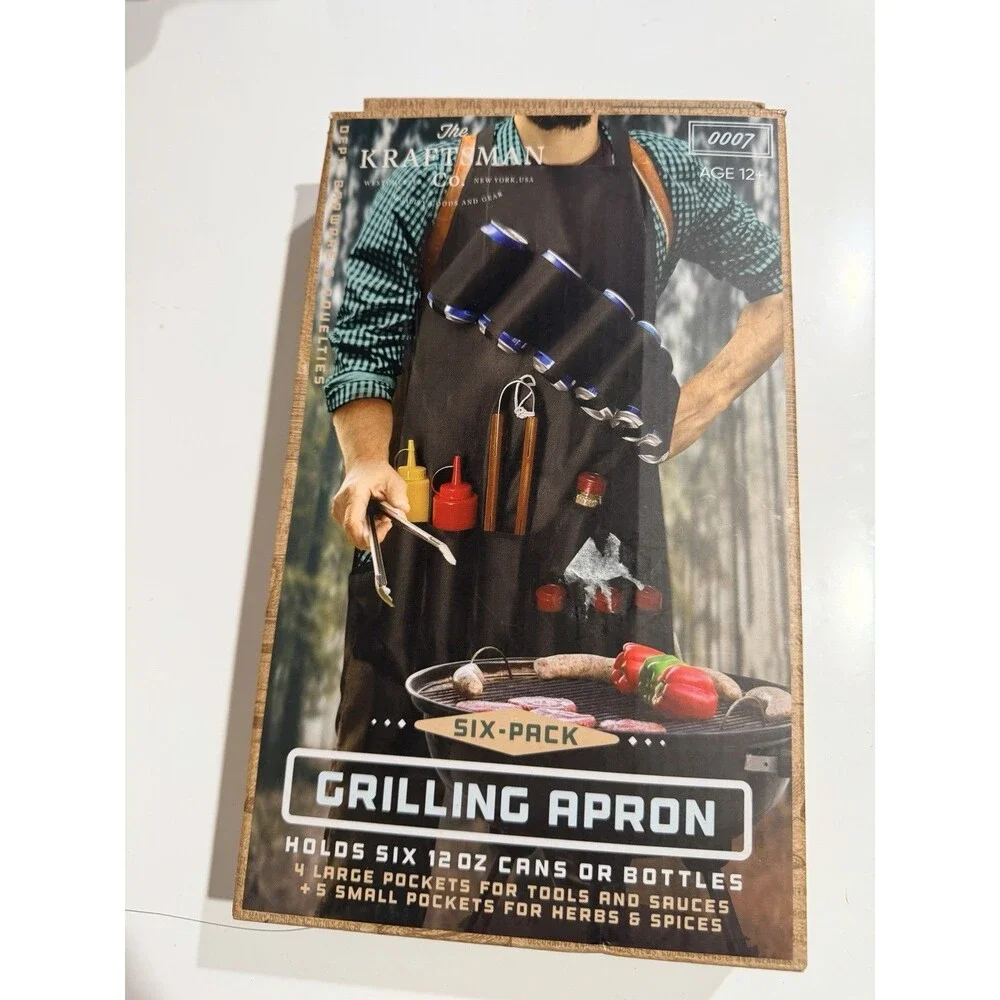 The Kraftsman Six-Pack Grilling Apron Tactical Black Beer Holder BBQ New
